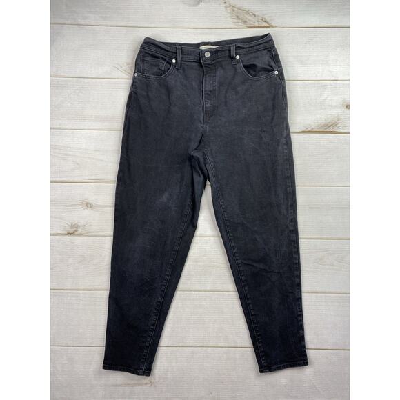 Levi's High Waisted Mom Jeans Womens 32 Black Cotton Distressed Denim Tapered - Picture 1 of 11